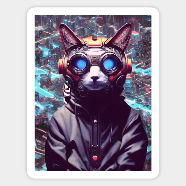 Cool Japanese Techno Cat In Future World Japan Neon City Sticker by star trek fanart and more